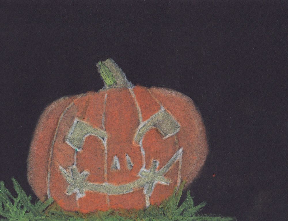 a simple chalk drawing of a pumpkin, nothing more, nothing less