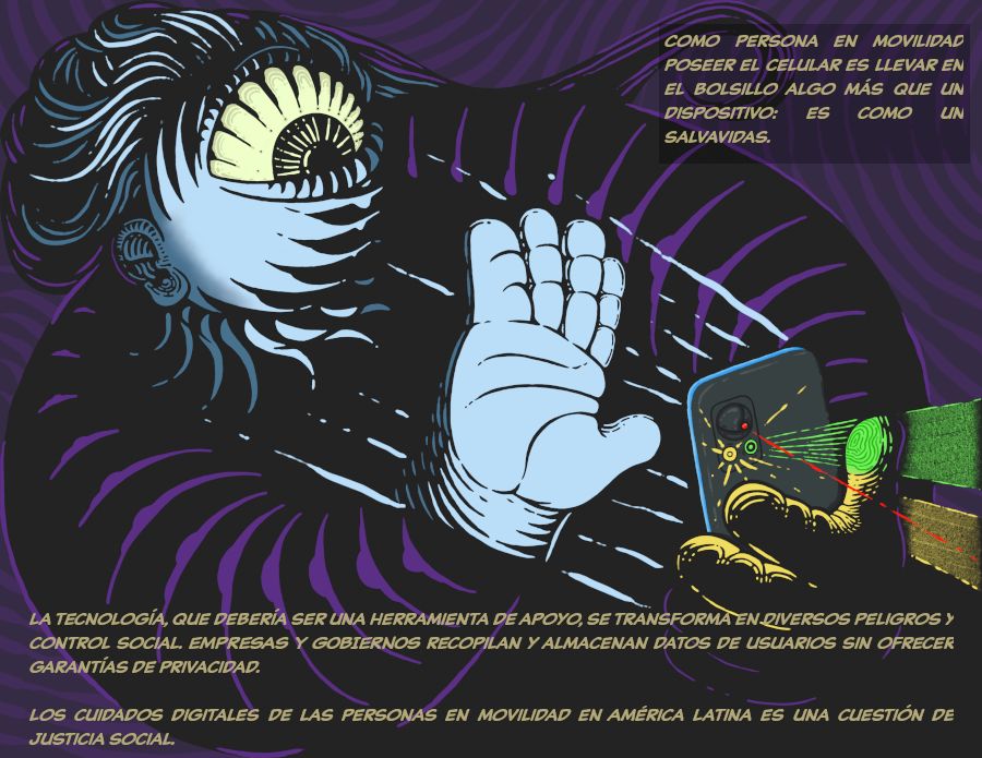 Infografía "Cuidados digitales y movilidades en América Latina: un desafío urgente" de la campaña #TerritorioMóvil de Sursiendo