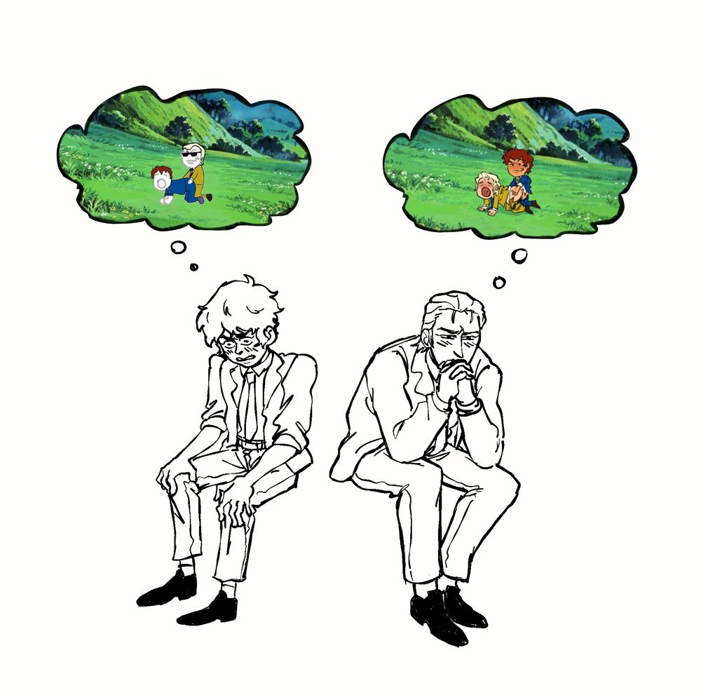 Sketch of Amuro and Char from Mobile Suit Gundam Char's Counterattack thinking about boning each other...