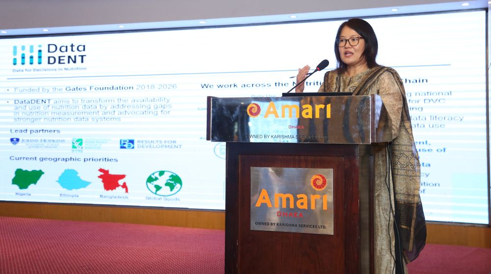 Image 1. DataDENT team member Sunny Kim from IFPRI is presenting at the dissemination event