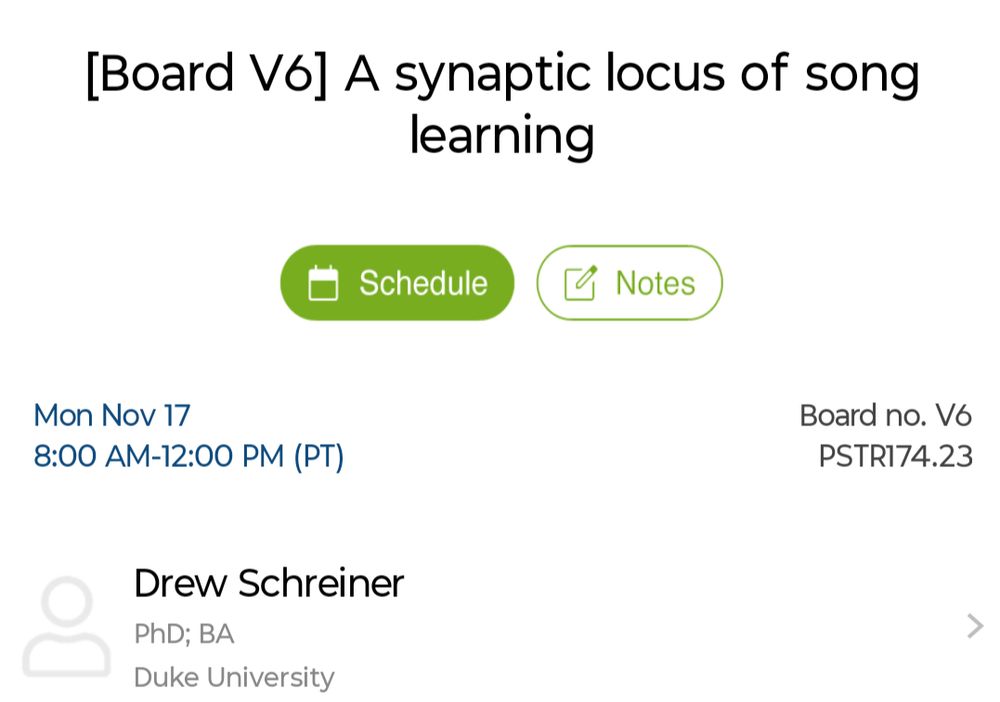 a poster titled a synaptic locus of song learning 