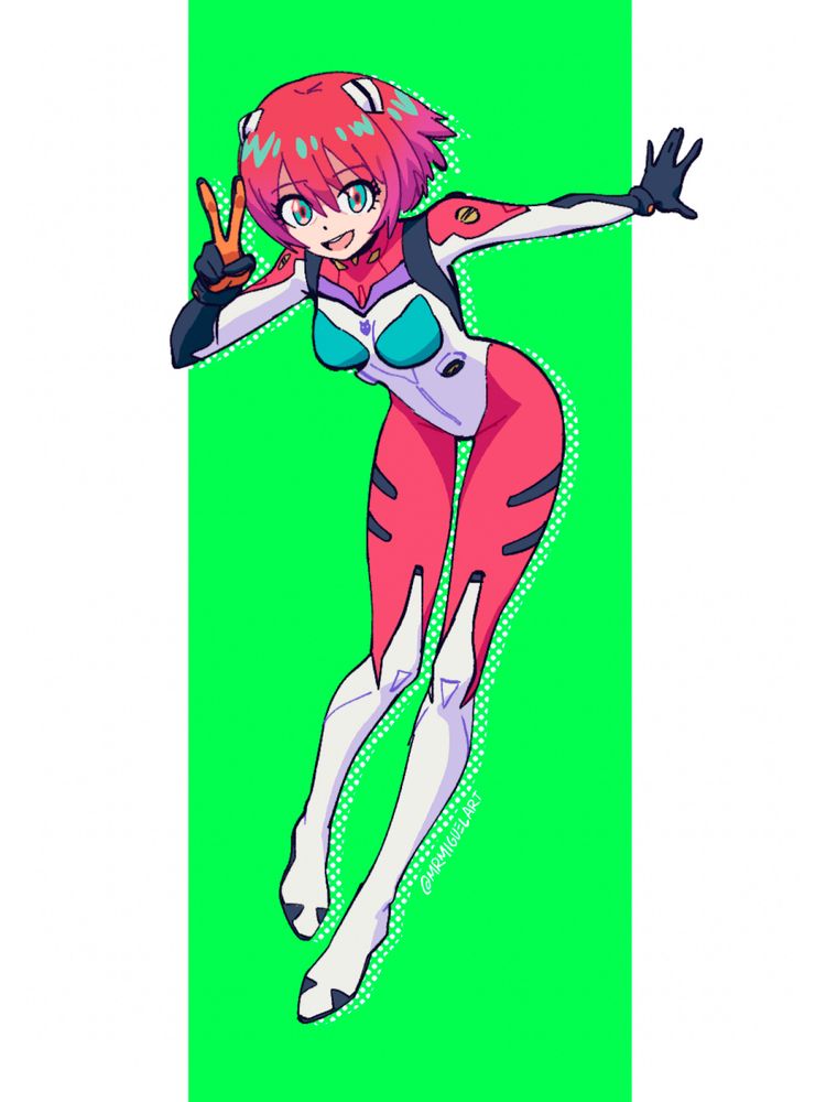 Machu from Gundam Gquuuuuux in Asuka’s Plugsuit from Evangelion