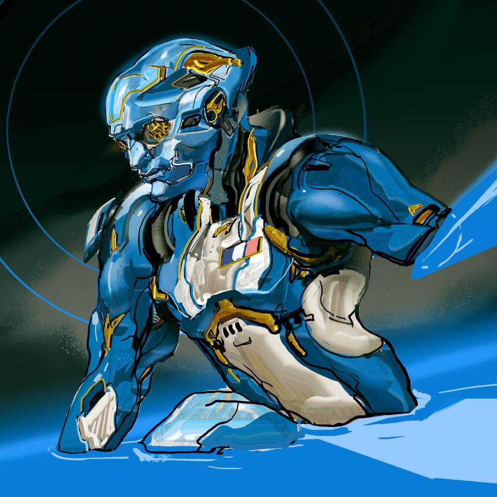 blue super sentai character done with digital painting tools.