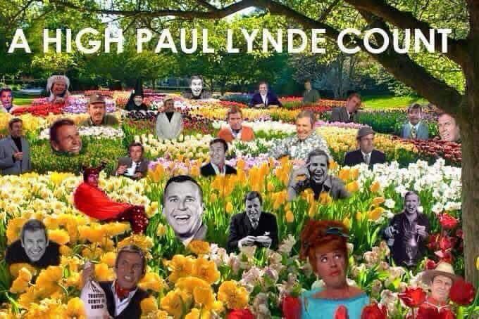 Picture of Paul Lynde in a field of flowers with the caption “A High Paul Lynde Count”