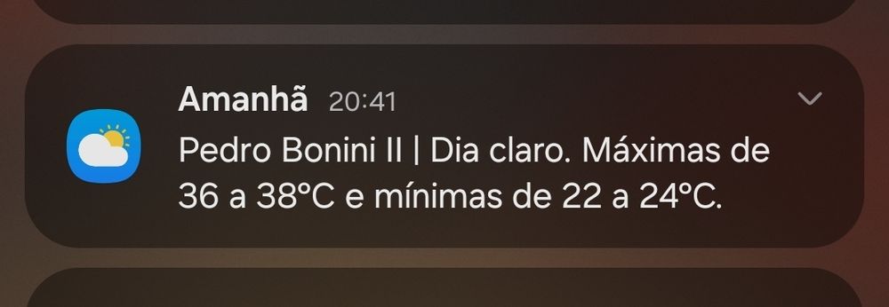 print da previsão do tempo marcando máximas de 36 a 38 graus