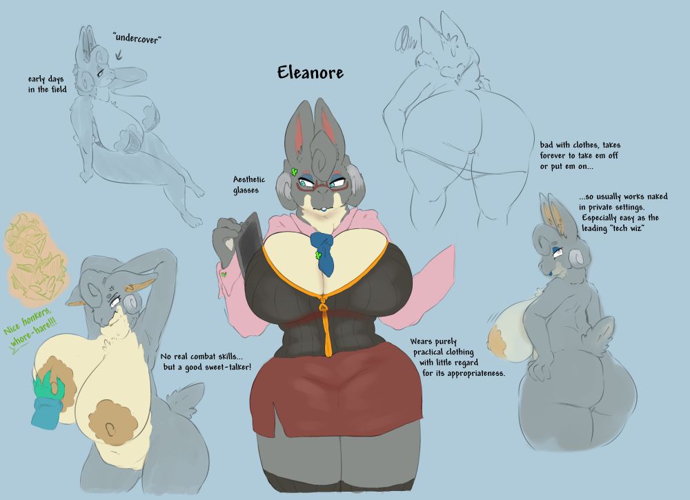 NSFW sketchref for Eleanore, a "businesswoman" shall we say who is almost unnaturally intelligent...while also definitely unnaturally slutty. "It's always too hot in her office," is her usual excuse...