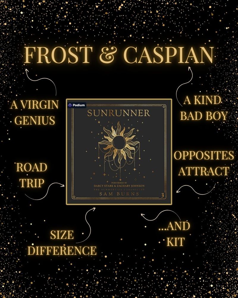 The Sunrunner cover is on a black background with gold accents. The tropes are shown and listed in the post.