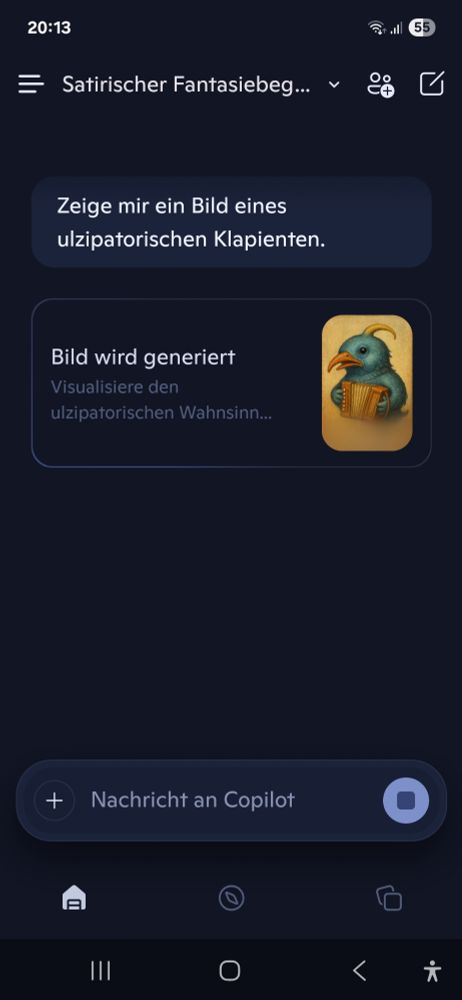 Grüner Vogel mit Akkordeon