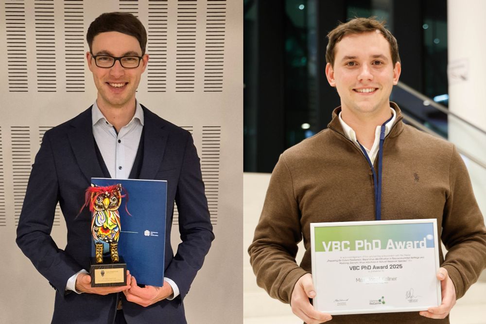 Collage der Portraits von Dr. Felix Deschner und Dr. Max Kellner, die jeweils eine Auszeichnung in den Händen halten.