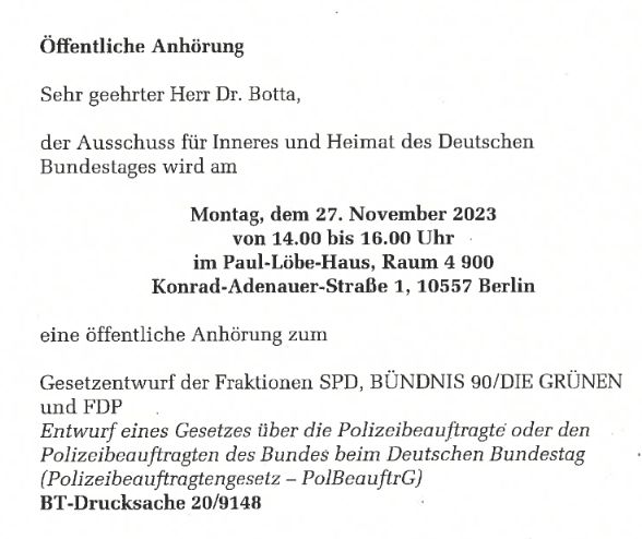 Screenshot von der Einladung zur Öffentlichen Anhörung.