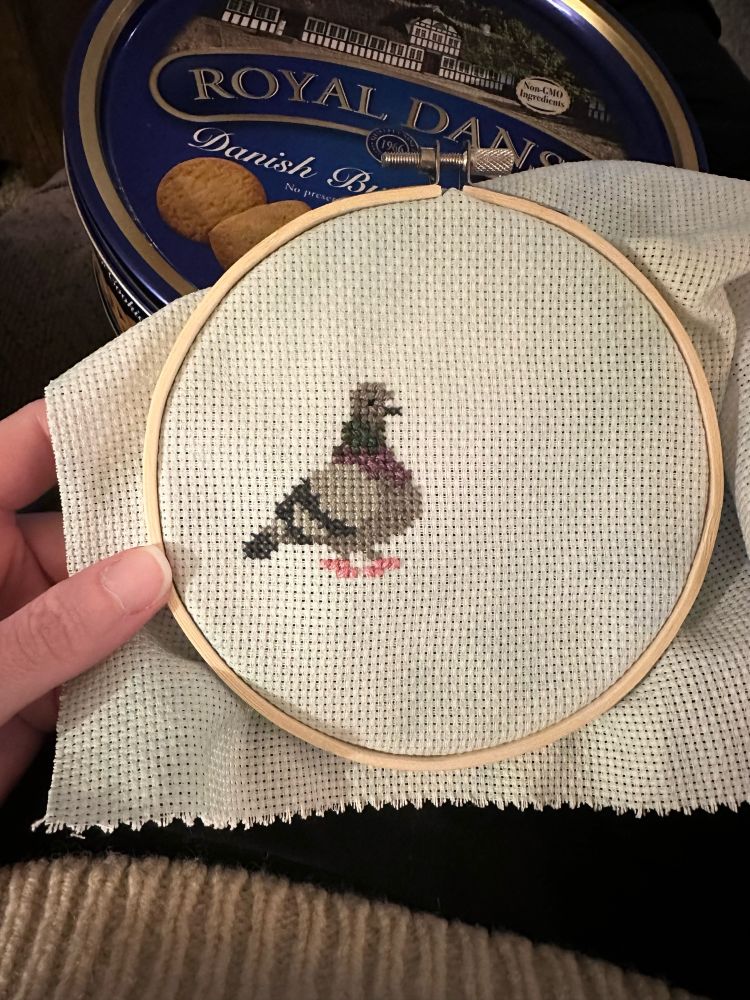 A cross stitch pigeon