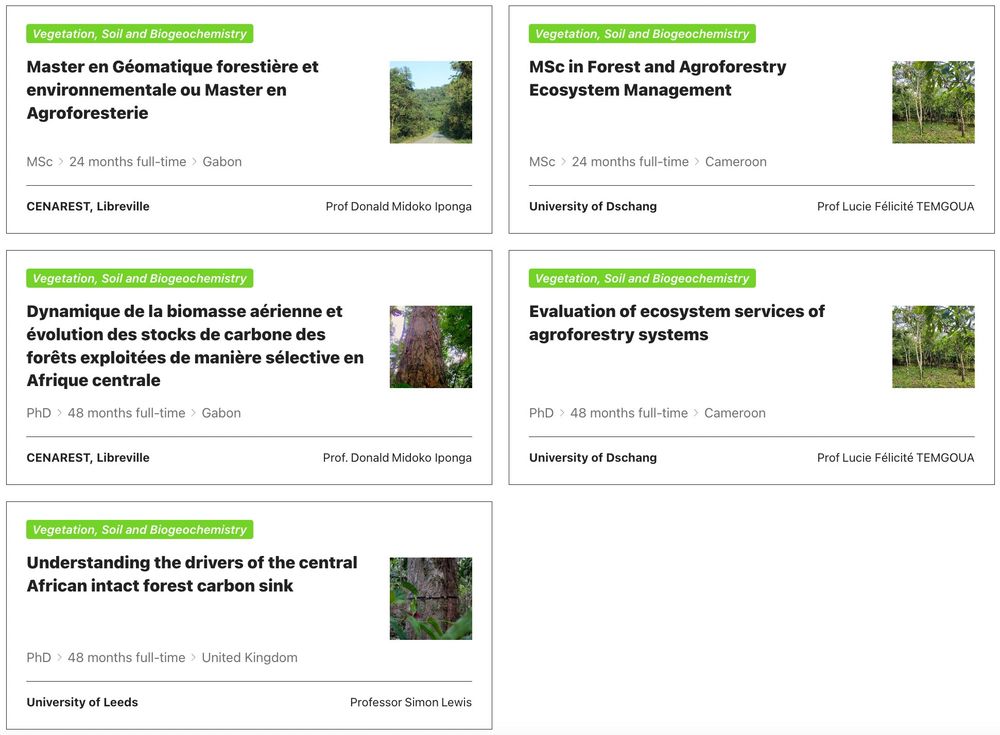 Screenshot of the five scholarship projects available in the Vegetation, Soils and Biochemistry observatory, available via the link in the post. 