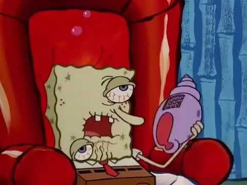 SpongeBob sick as fuck talking into a phone 