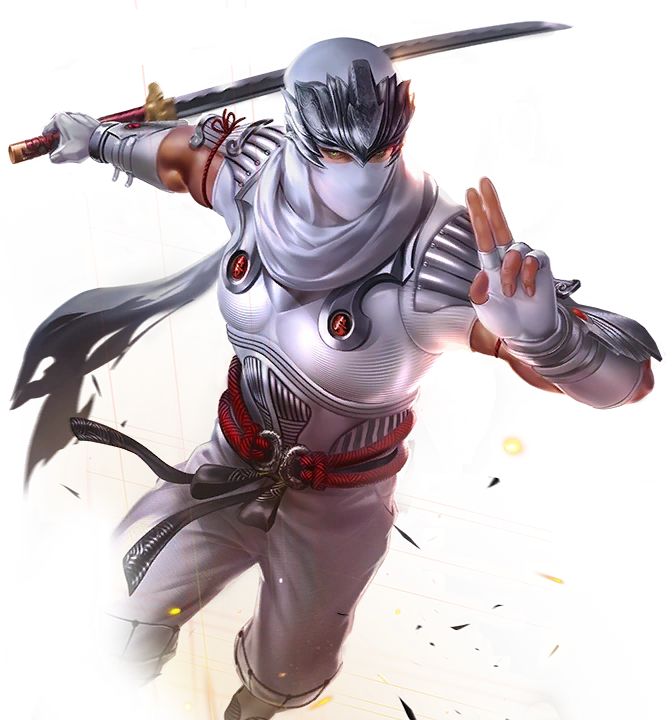 Illustration of Ryu Hayabusa from Dead or Alive 5 Infinite. He's wearing his Ninja Gaiden Sigma 2 DLC costume (white shinobi outfit, similar to his father's attire.)