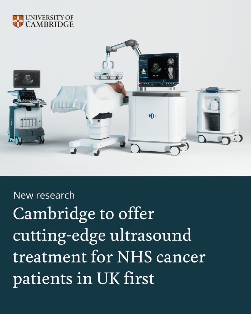 The Edison Histotripsy System. A text overlay below the image reads: "New research: Cambridge to offer cutting-edge ultrasound treatment for NHS cancer patients in UK first".