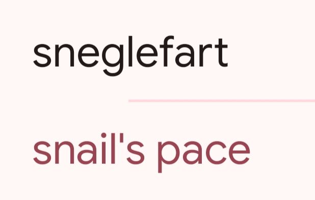 Google translate screenshot. Sneglefart: snail's pace