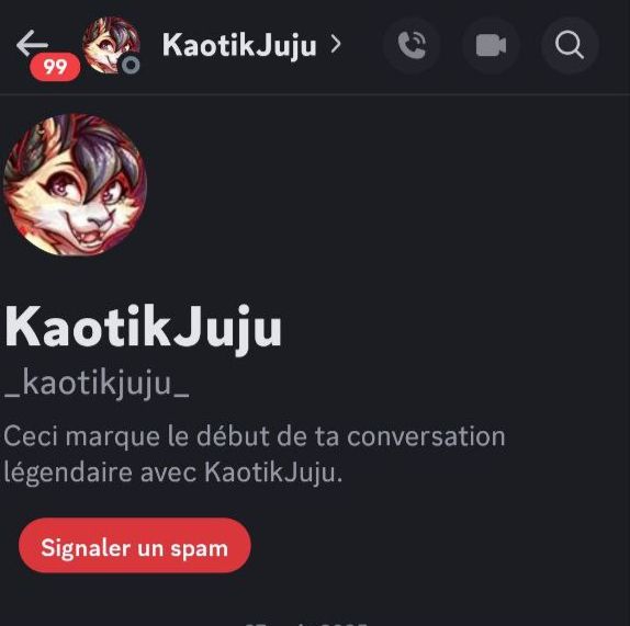 discord screenshot of a profil named _kaotikjuju_ , who is a scammer impersonating me
