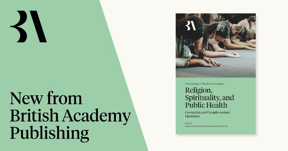 Promotional graphic for British Academy Publishing featuring the cover of a new book titled 'Religion, Spirituality, and Computing: Contemporary Perspectives.' The cover displays a group of people in a yoga pose.