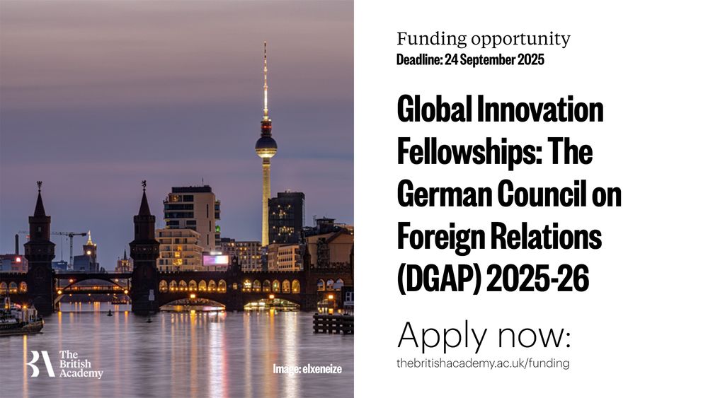 White banner with an image of a cityscape. The words 'Global Innovation Fellowships: The German Council on Foreign Relations (DGAP) 2025-26' are written on the right-hand side.   