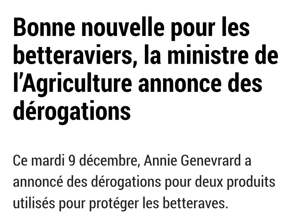 L Union

Bonne nouvelle pour les betteraviers, la ministre de l’Agriculture annonce des dérogations
Ce mardi 9 décembre, Annie Genevrard a annoncé des dérogations pour deux produits utilisés pour protéger les betteraves.
Par AFP
Publié: 9 décembre 2025 à 19h15