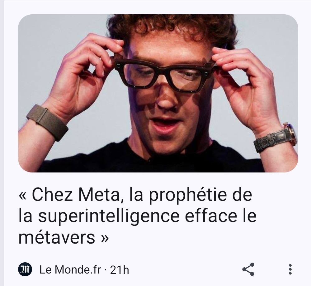 Chez Meta, la prophétie de la superintelligence efface le métavers >

Le Monde.fr 21h