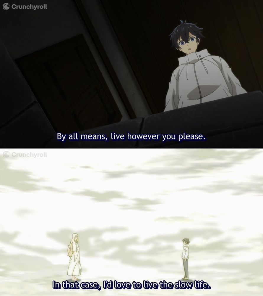 Top half: Ryo from The Water Magician stares down into an open box. Text at the bottom of the screen reads: 