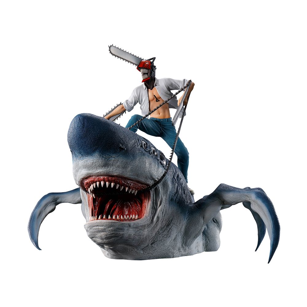 A figure of Chainsaw Man riding on Beam