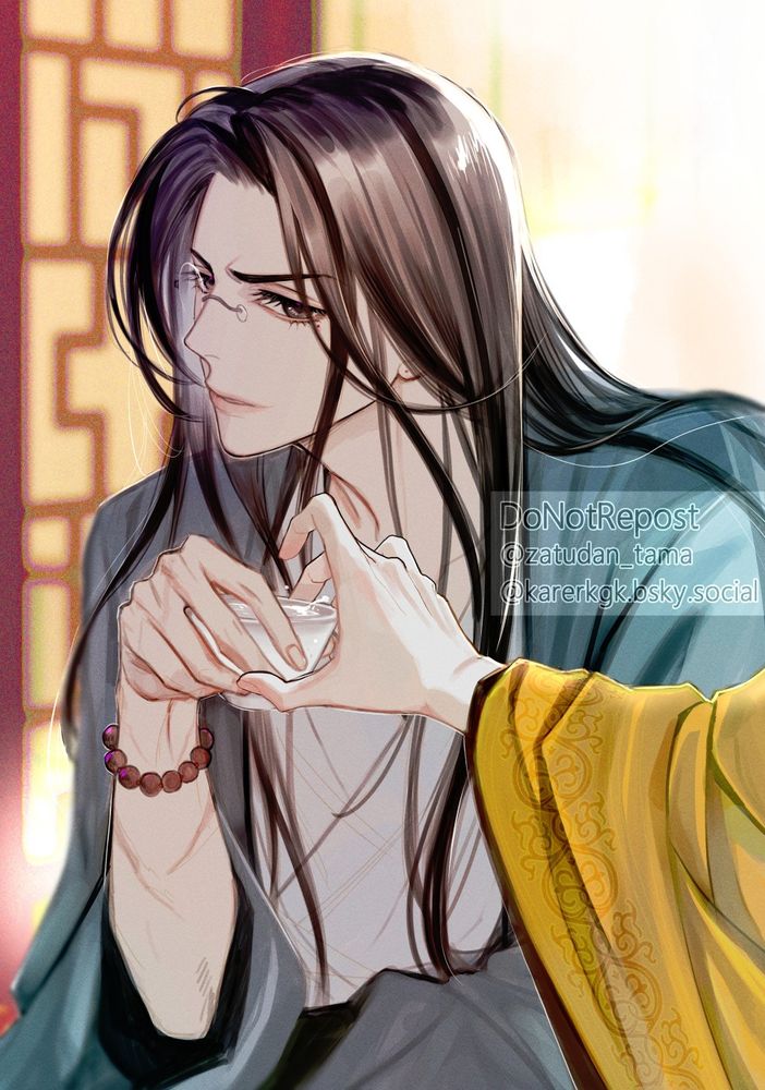 술잔 든 고자희와 술잔 뺏으려는 장경 손