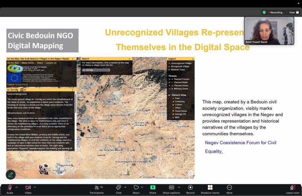 Presenter in thumbnail with PowerPoint screen showing unrecognised villages representing themselves in the digital space 