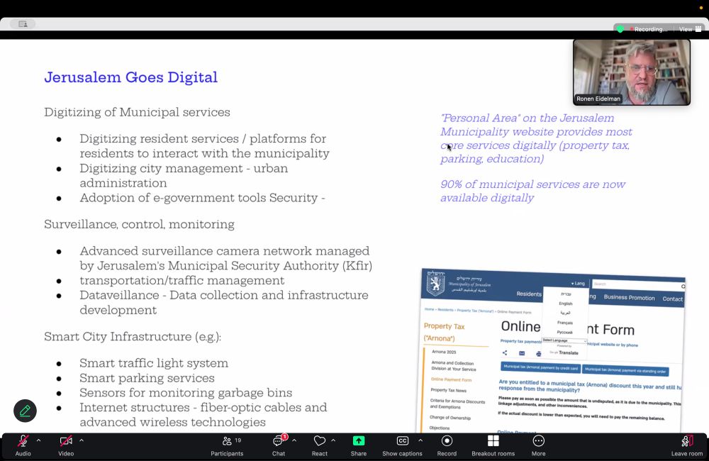 shared powerpoint screen with discussion of the project and the thumbnail of the presenter