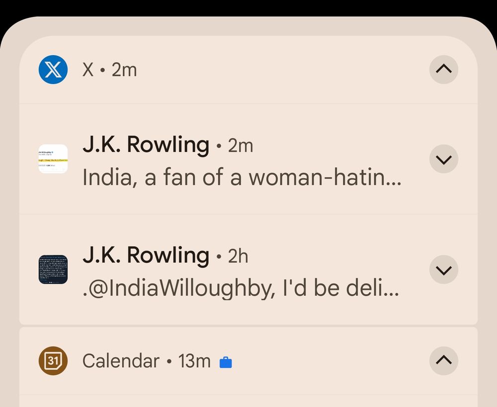 Screenshot of X alert that JK Rowling has tweeted some nonsense