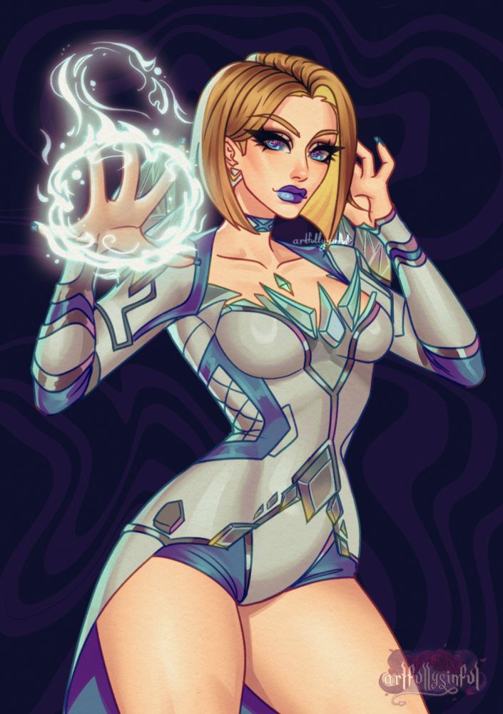 Emma Frost in her Marvel Rivals outfit using her mind control powers. Inspired by how theyre drawn in the comics.
