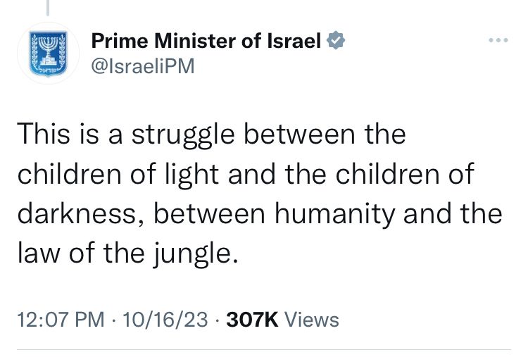 This is a struggle between the children of light and the children of darkness, between humanity and the law of the jungle.