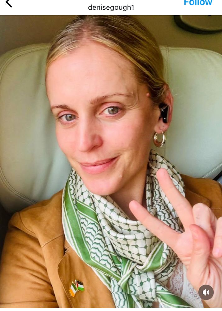 Denise Gough in a keffiyeh