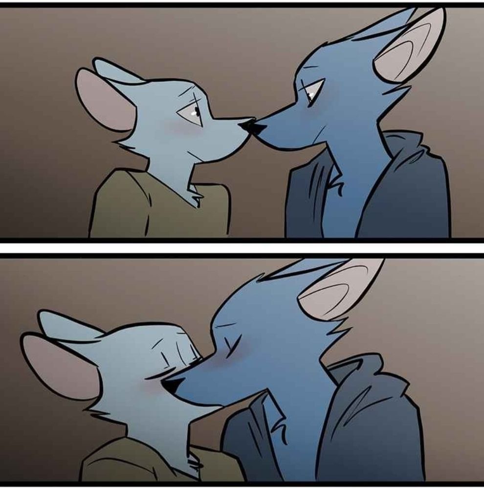 Larry and Montimer kissing from The Angel in the Forest. Go read it.