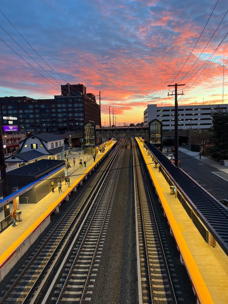 A bird's eye view of sunrise at Mineola Station.