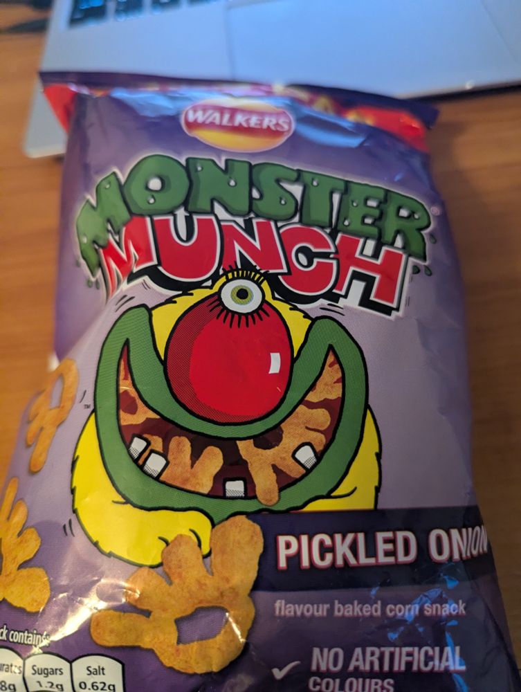 A grab bag of Pickled Onion Monster Munch 