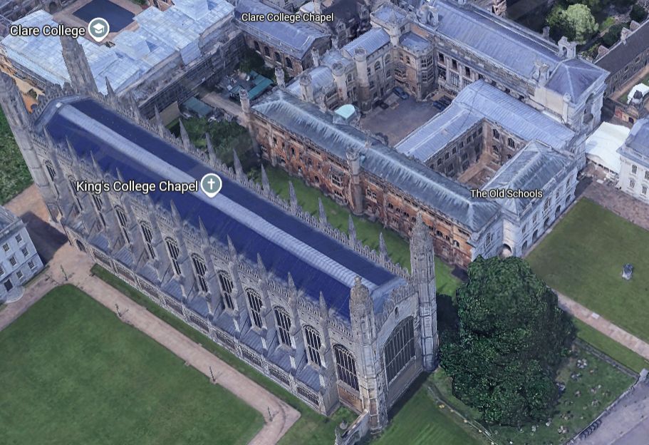 G-Earth view of the Old Schools next to King's. Oh hey this is new imagery! Guess I better re-rip King's Chapel then