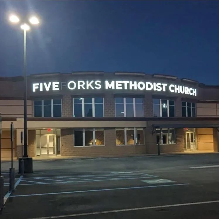 FIVE ORKS METHODIST CHURCH, actually FIVEFORKS METHODIST CHURCH, but the F burnt out.