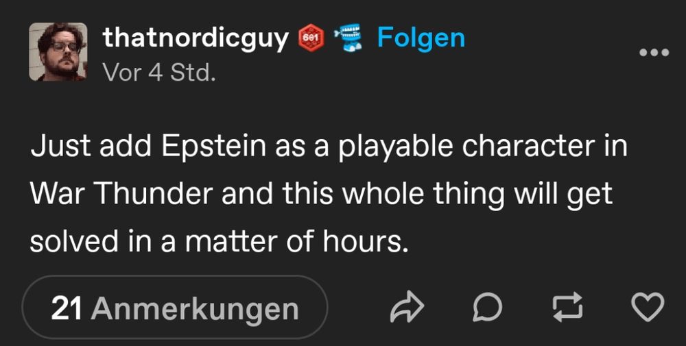thatnordicguy on tumblr: "Just add Epstein as a playable character in War Thunder and this whole thing will get solved in a matter of hours."