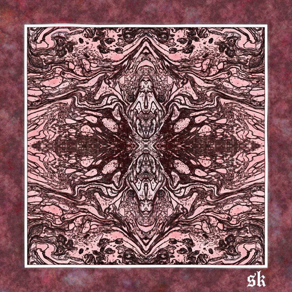 A red/white/black array of intricate patterns.