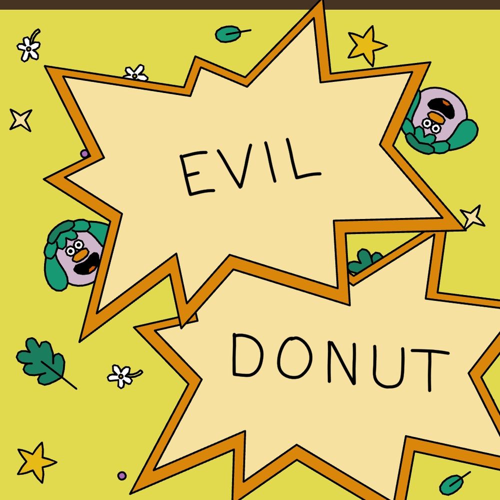 Gubbins postcard that reads "EVIL DONUT"