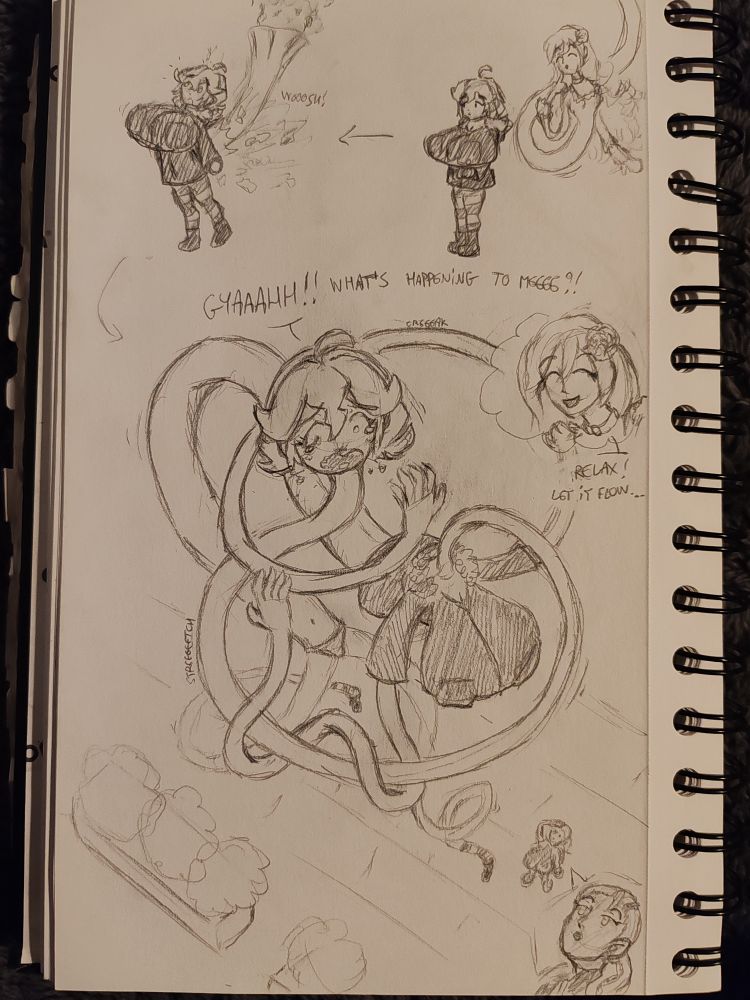 Henrietta - "GYAAAHH!! What's happening to meeee?!"

Anthelme - "Relax! Let it flow..."