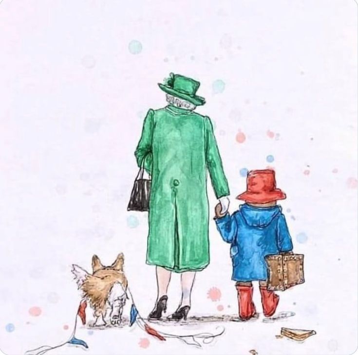 Paddington bear leading the brit queen into her toasty afterlife with a corgi. The dog does not deserve this.