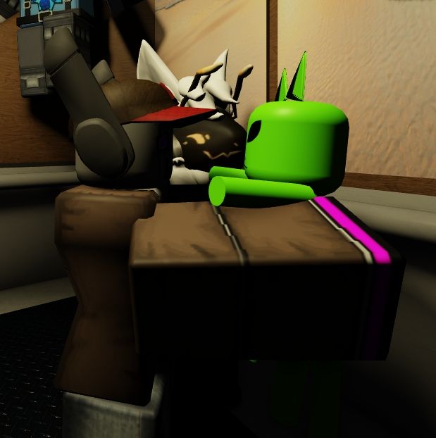 In-game image of Machine and Florence holding the cat.