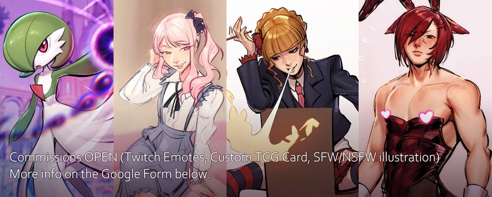 Promotional image where I announce that my art commissions are currently open