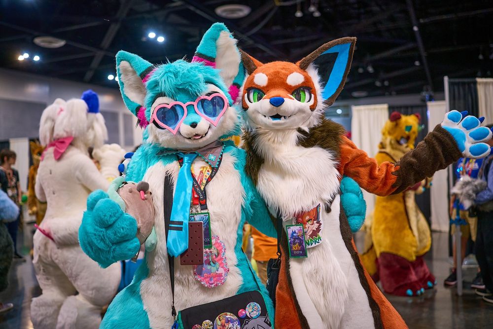 Roflfox and Indra, two kemono fursuits