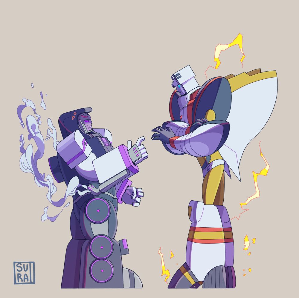 Fanart of Motormaster and Silverbolt facing each other. Smoke is emitting from Motormaster and electricity from Silverbolt. Silverbolt is taller than Motormaster