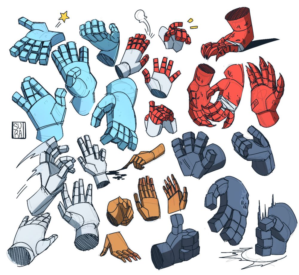 Fanart showing hand designs of the Protectobots from Transformers, Blades, Hot Spot, Groove, Rook, First Aid, Streetwise