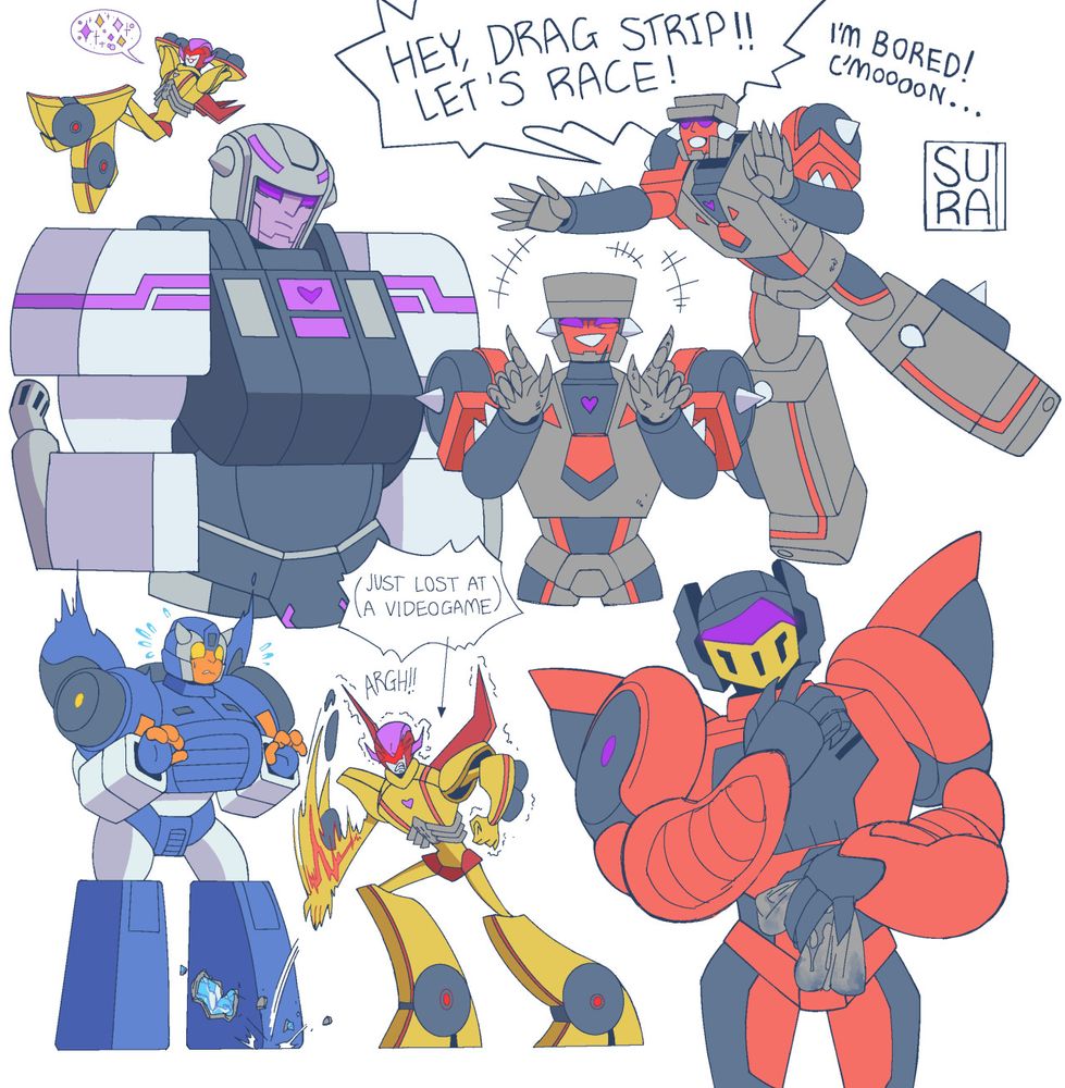 Fanart of the Stunticons from Transformers, Motormaster, Wildrider, Dead End, Breakdown, Drag Strip
